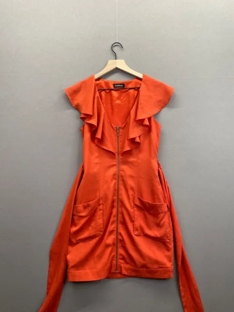 Bebe Womens Orange Dress Full Zip Up Flutter Sleeves V-Neck Size X-Small