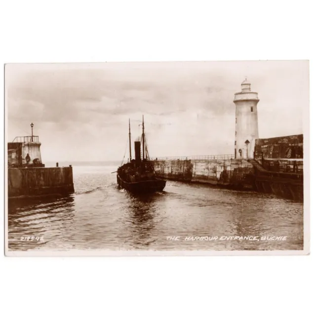 BUCKIE The Harbour Entrance, Banffshire RP Postcard Postally Used 1950