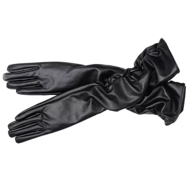 Women Gloves Winter Lady PU Long Simulation Leather Thin Full Finger Warm