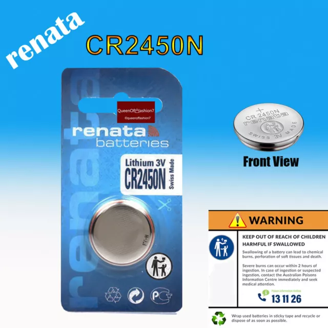 2x Renata CR2450 N Battery Lithium Cell Button Batteries Child Resistant