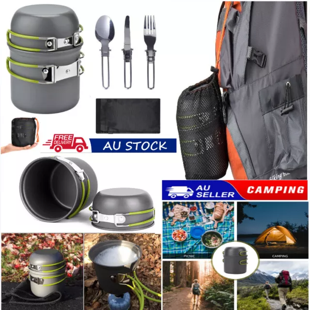 Outdoor Portable Camping Cookware Set Hiking Cooking Pot Gas Stove Tableware Kit