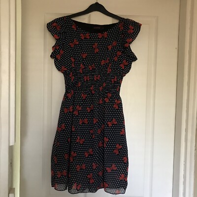 You M/L navy blue/white spot  with red bow dress