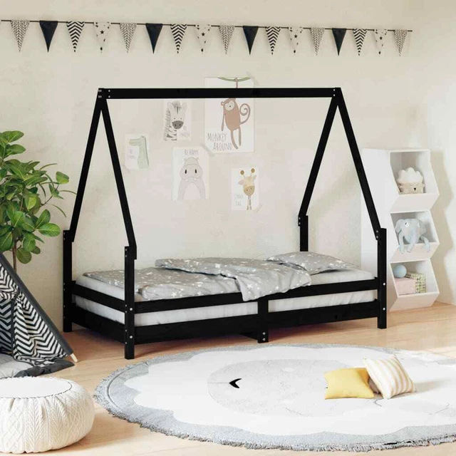 Giroletto per Bambini Nero 80x160 cm in Legno Massello di Pino vidaXL