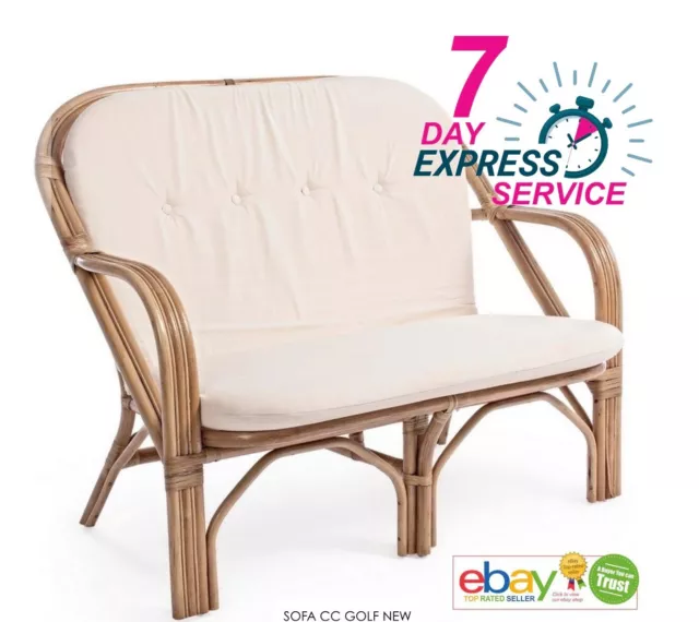 Cane Rattan Wicker Conservatory Furniture -2 Seater Sofa - Cream Cushion