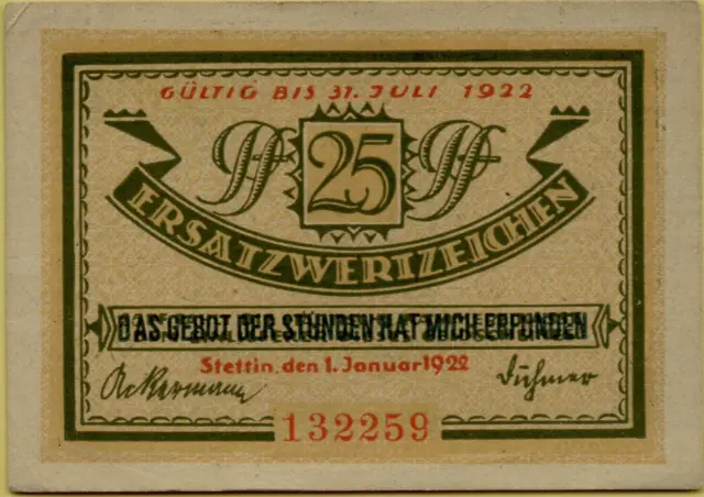 4800: 6 verschiedene Banknoten Notgeld Ersatzwertzeichen Stettin 1921