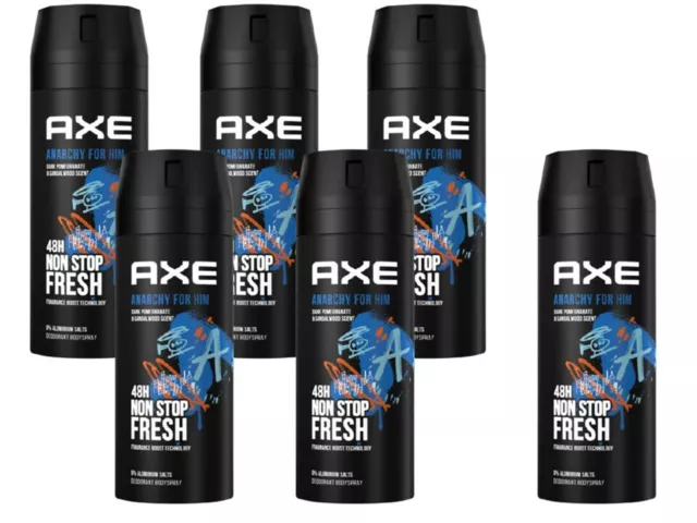 Deo Axe Anarchy for him 6x 150ml Deospray Deodorant Bodyspray ohne Aluminium Men