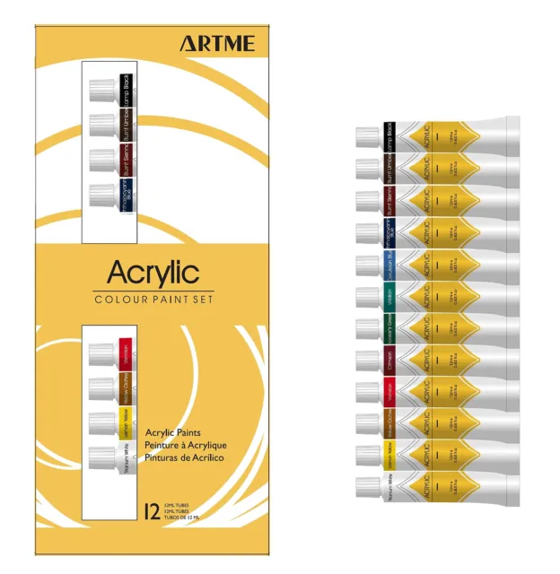 Artme Set Di Colori Acrilici 12 Tubi Di Colori (12ml) Qualità Premium Per S