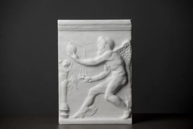 MARBLE relief depicting Caerus Kairos carved Greek marble artist sculpture