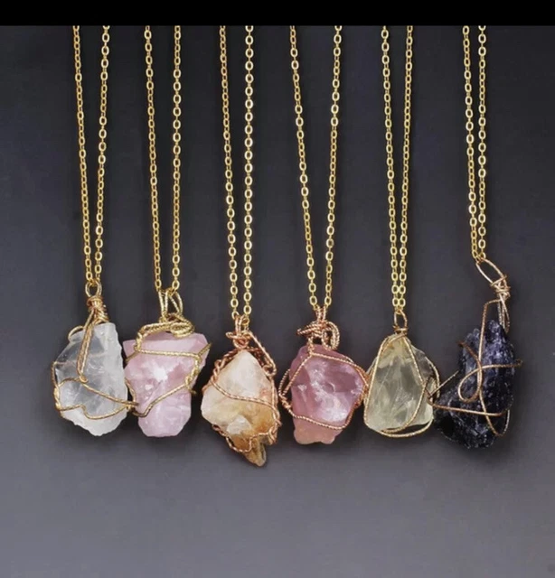 Natural Gemstone Necklace Chakra Stone Pendant Energy Healing Crystal with Chain