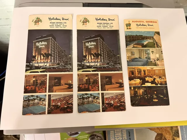 Vintage Holiday Inn Postcards Lot Of 3 Miami, Florida, Augusta, Georgia 4" x 9"