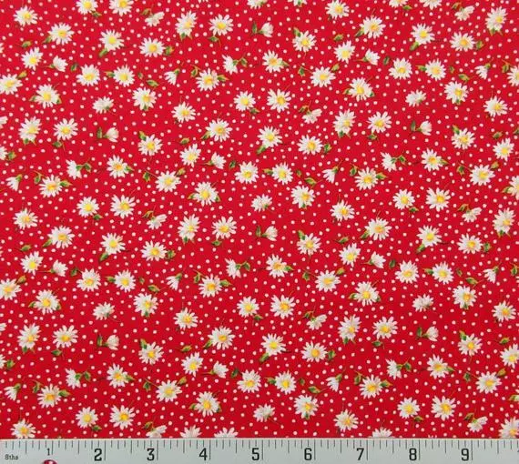 1/2M Dorothy's Daisies With Polka Dot Red Floral Cotton Sewing Quilting Fabric