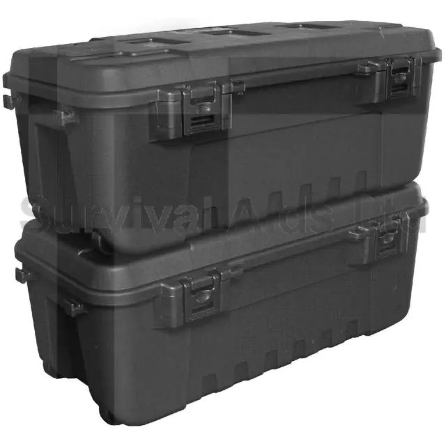 Pack of 2, Black Military Storage Trunks Plano Heavy Duty