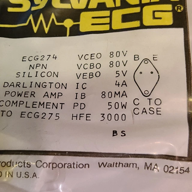 ECG2747 SILICON NPN Transistor Darlington Power Amplifier Switch Nip $6