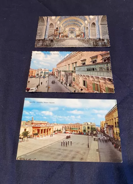 Lot of 3 vintage postcards Malta Valletta All Unposted Palace Square St John ‘s