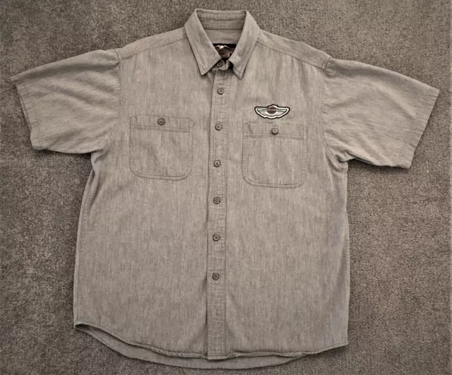 Harley Davidson 100th Anniversary Gray Button Shirt Large