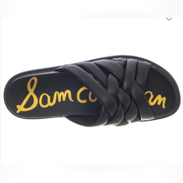 New SAM EDELMAN Vaugn Black Sandals slides flip flop slip on leather braid 6.5