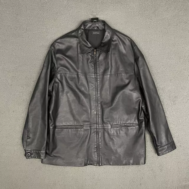Barneys New York Jacket Mens Medium Black Leather Full Zip Pockets Outdoor