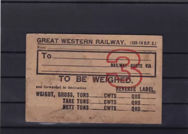 great western railway vintage transit weight label card  ref r14771