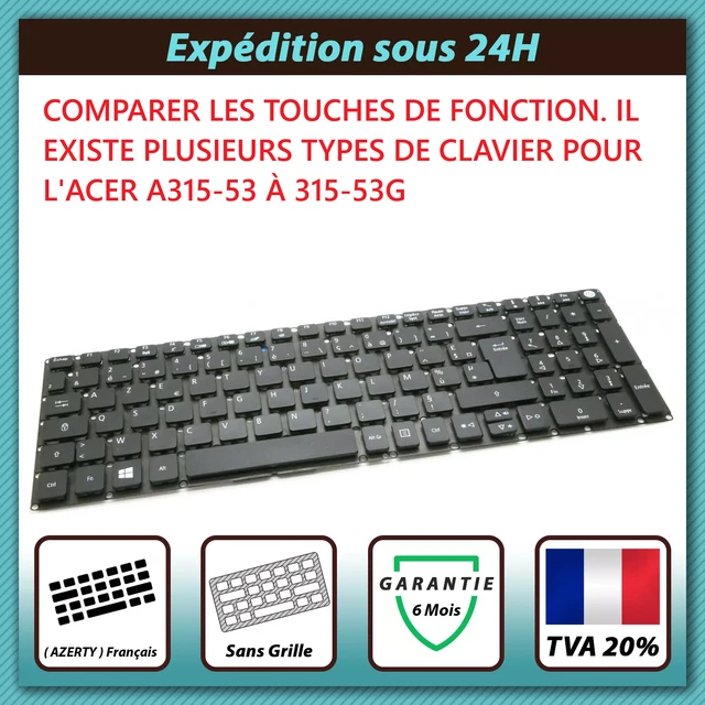 Clavier Français Aspire 3 Clavier AZERTY Français KinPower - Compatible Acer Aspire 3 A315-54/A315-54G Clavier Kinpower A315-54 Français