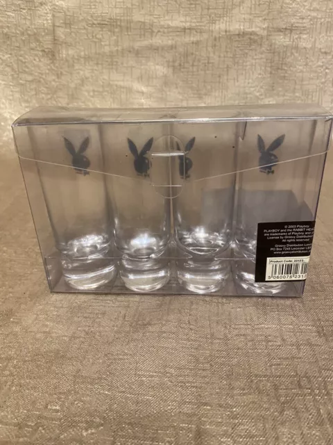 Set of 4 - Vintage Playboy Bunny Tall Shot Glasses with Black Logo Hologram 3