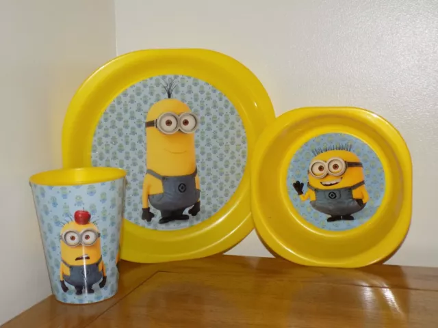 Despicable Me / Minions 3 Piece Dinner Set - Yellow Plate, Bowl & Tumbler NEW