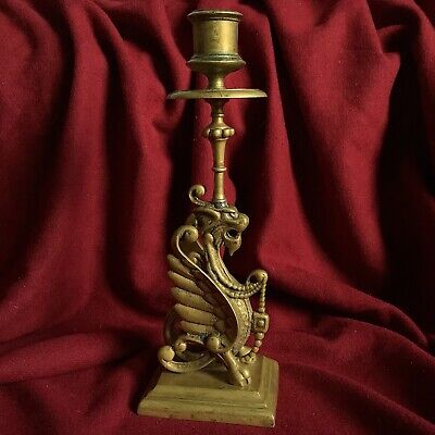 Antique Bronze Dragon France Paris Renaissance Candlestick Sculpture Figure Art