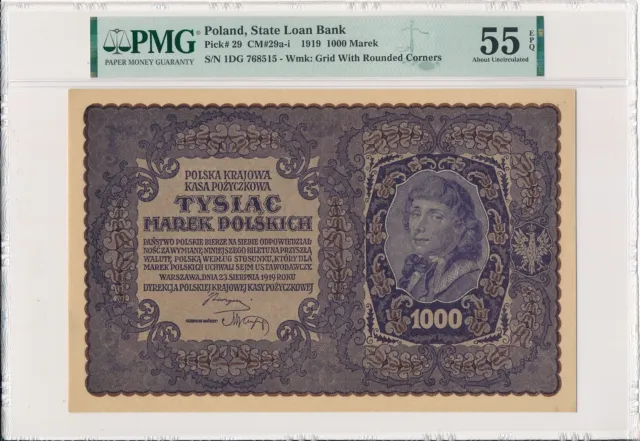 State Loan Bank Poland  1000 Mark 1919  PMG  55EPQ