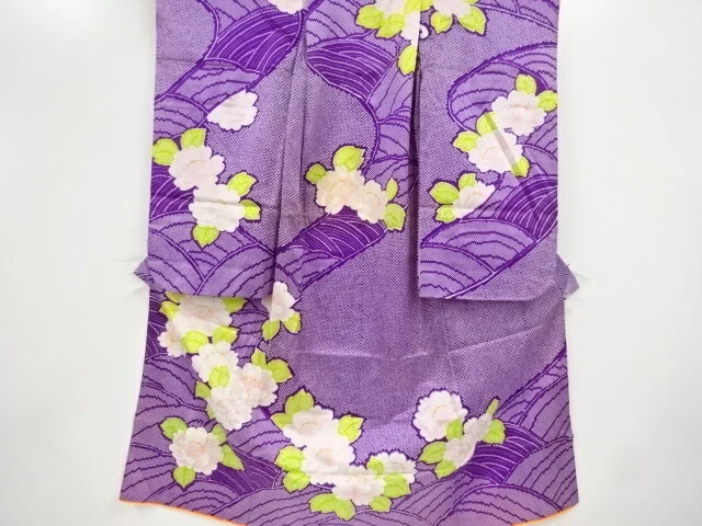 36978# Japanese Kimono / Antique Kimono For Girls / Embroidery / Camellia &