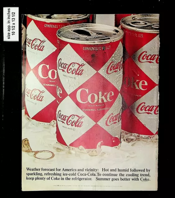 1969 Coke Coca-Cola Summer Drink Canned Vintage Print Ad 016060