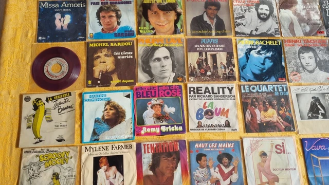 Lot de env. 60 Vinyles 45t variétés France et BO Films - Sardou, Dalida, Farmer