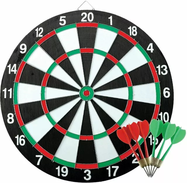 Full Size 17" Dart Board For Adults Kids Double Sided Dartboard Game Darts Set