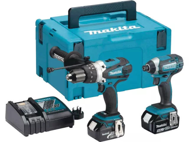 Makita DLX2145TJ 18V 2x5.0Ah Li-ion Hammer Drill Impact Driver Kit Charger @2