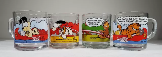 Garfield & Friends McDonalds Glass Mugs Jim Davis Set Of 4 Vintage Coffee READ