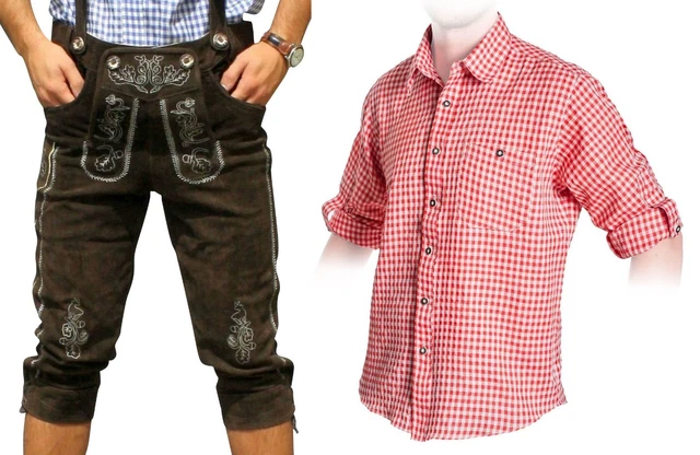 Trachtenset B dunkelbraun Trachtenlederhose Trachtenhemd 46-48-50-52-54-56-58-60