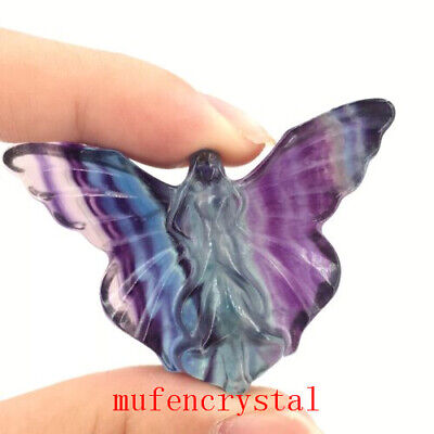top! 2" Natural Fluorite Butterfly Fairy Carved Quartz Crystal Skull Healing 1PC
