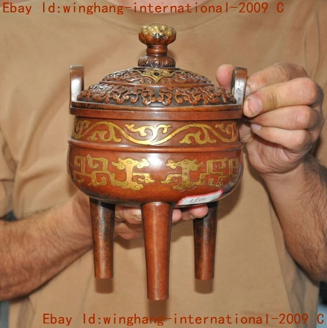 China Buddhism temple purple bronze Gilt beast pattern Incense burner Censer