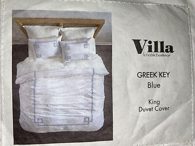Villa by Noble Excellence Greek Key Blue White King Duvet Cover Bedding