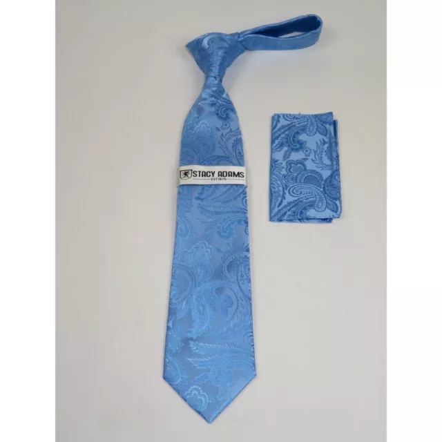 Men's Stacy Adams Tie and Hankie Set Woven Silky #Stacy17 Blue Paisley