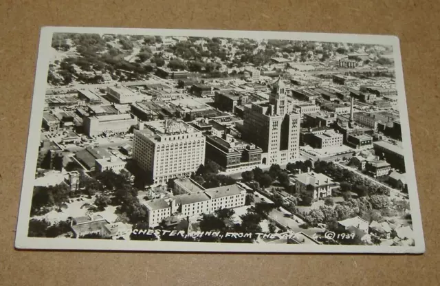 c1940 Aerial Town View Rochester Minnesota RPPC MN