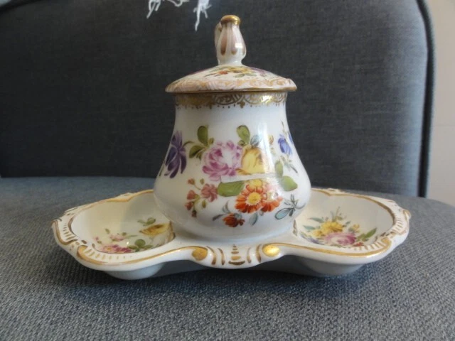 Ancien Service à Condiments / Moutardier En Porcelaine, Peint Main Imgx1200 8848