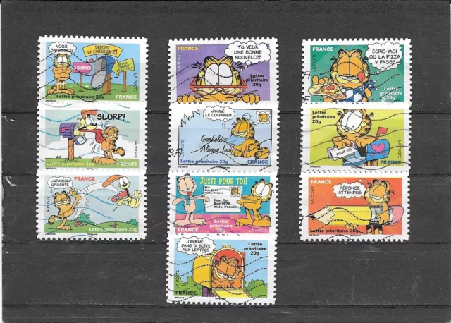 France 2008.Sourires.le Chat Garfield.serie Complete De 10 Timbres Aa Obliteres