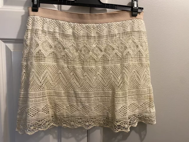 American Eagle Outfitters Women Ivory Crochet Lace Mini Skirt Boho M 10