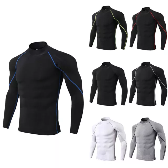 Maglia Sportiva A Maniche Lunghe Da Uomo Con Collo Alto Compressione Strato +