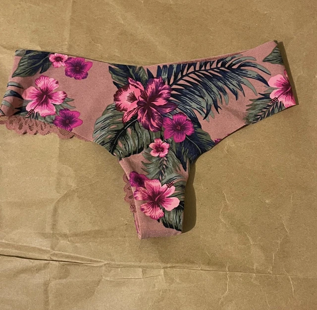 Victorias Secret PINK No Show Thong Panty Begonia Floral Flower Back Lace XS NWT