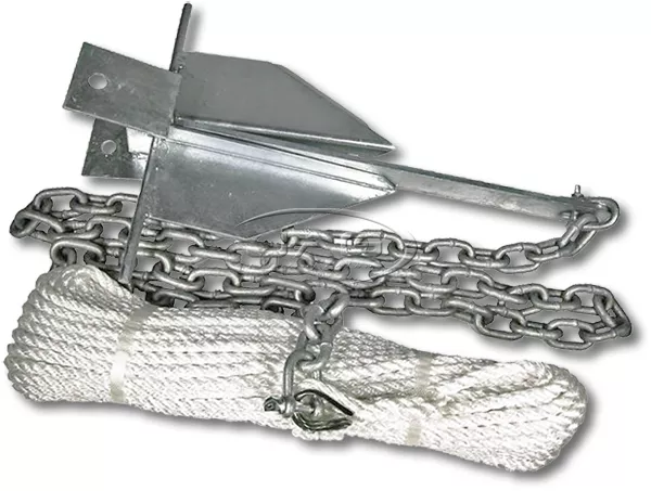 BOAT ANCHORING KIT- 4lb / 2kg Sand Anchor, 2M Galvanised Chain, 50M x 6mm Rope 2