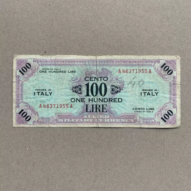 WW2 Italian 100 Lire 1944 Allied Occupation Currency Italy Banknote WWII WW2