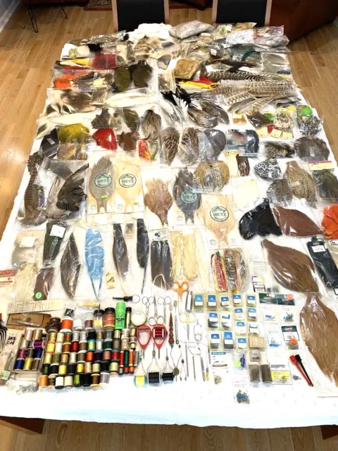 HUGE LOT 100S of VTG Fly Fishing Tying Material Supplies Feathers