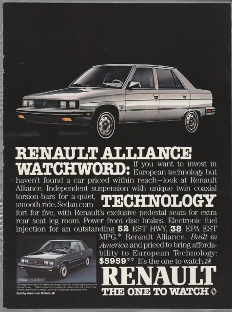 1984 RENAULT ALLIANCE advertisement, Renault 2 & 4 door, American Motors