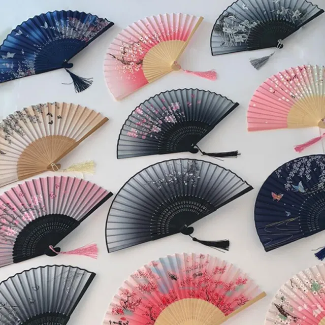 Chinese Hand Held Dance Folding Fan Paper Bamboo Flower Wedding Party Favours