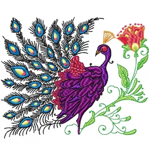 Embroidered Long-Sleeved T-Shirt - Elegant Peacocks PE02